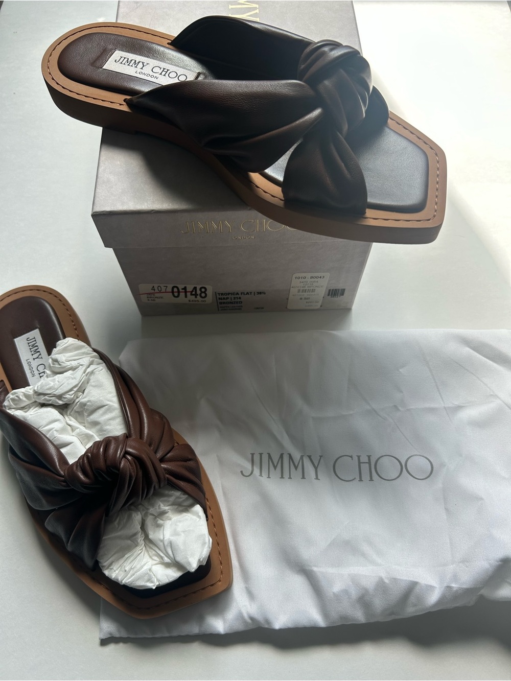 Jimmy Choo Tropica Flat Sandal β Bronzed, Size 38.5 / US 8.5B - Picture 3 of 6